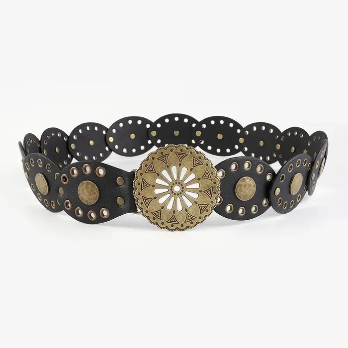 Ceinture large en métal ajouré de style western rétro pour femme