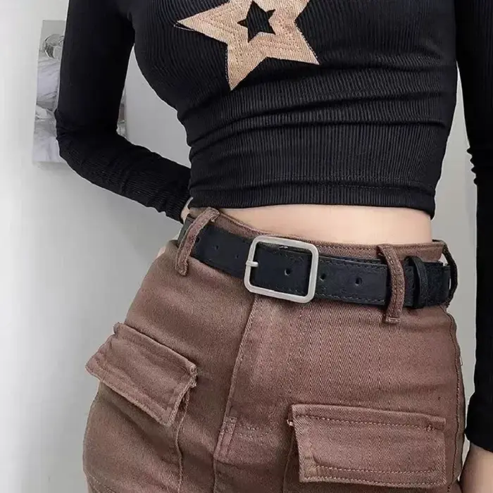 Femmes pantalons ceinture en cuir PU argent