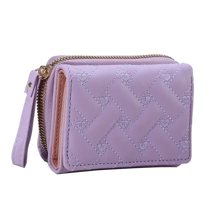 Portefeuille à trois volets pour femmes, sac à cartes en PU, poche multi-objets, court, mode brodé,