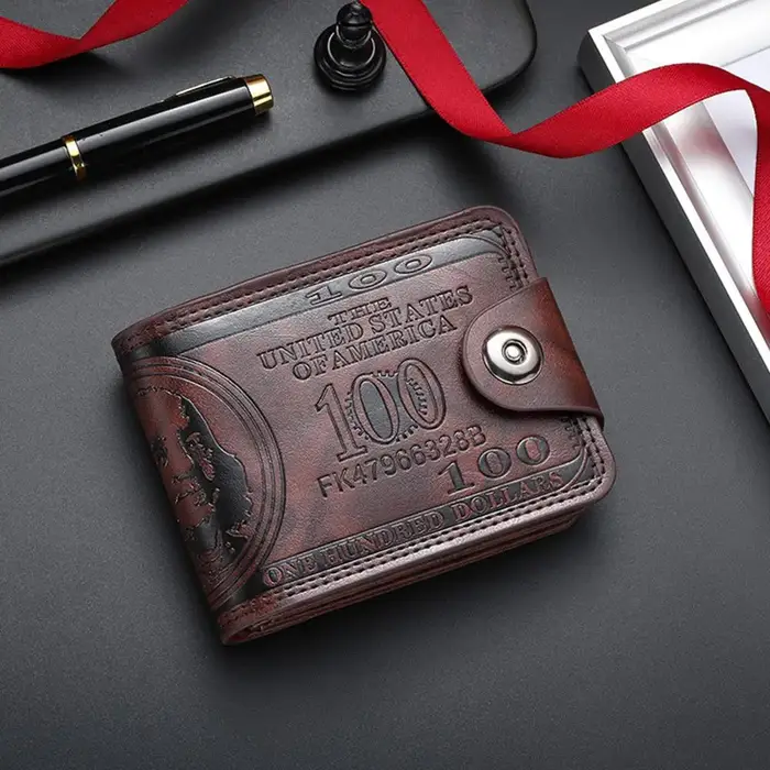 Portefeuilles pour hommes avec loquet à motif de 100 dollars américains portefeuille en cuir