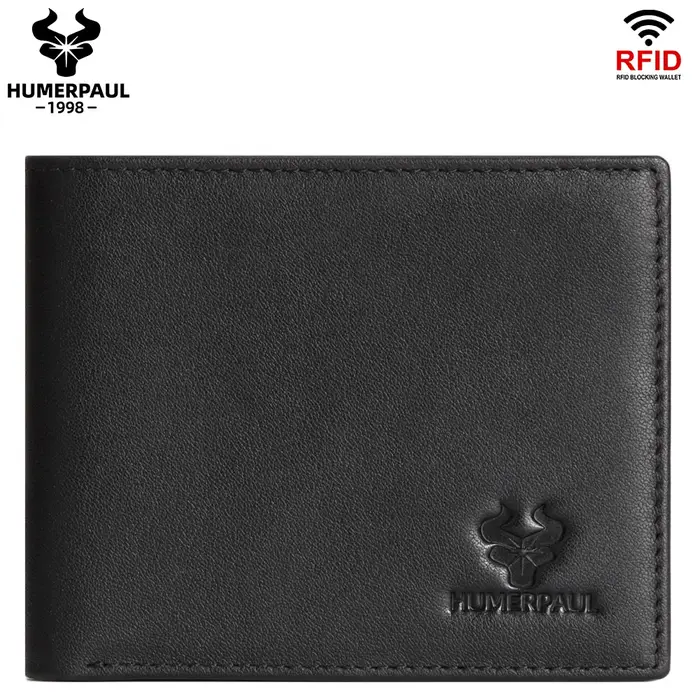 Portefeuille en cuir pour homme à double pliage, en cuir de vachette court, grande capacité, plusieu