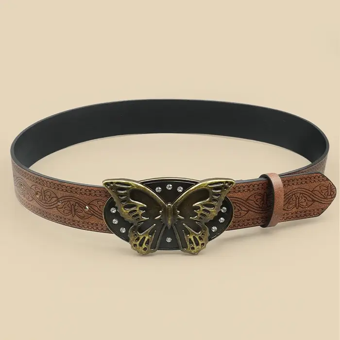 Ceinture papillon rétro Brown Street Punk – Boucle papillon en strass