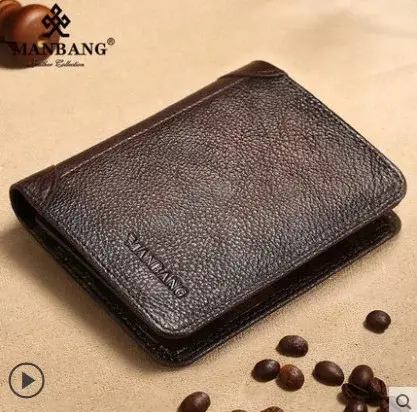 Manbang – portefeuille à trois volets en cuir véritable pour homme, avec fenêtre d'identification et