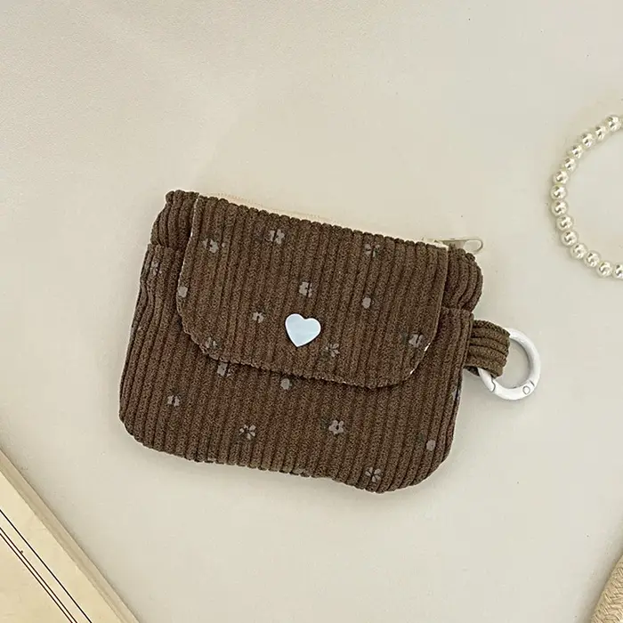 Sac de rangement pour pièces de monnaie en velours côtelé, portefeuille pour femme, porte-cartes à f