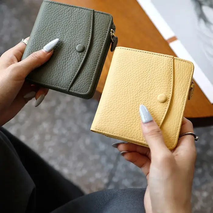 Porte-monnaie compact en cuir PU texturé litchi