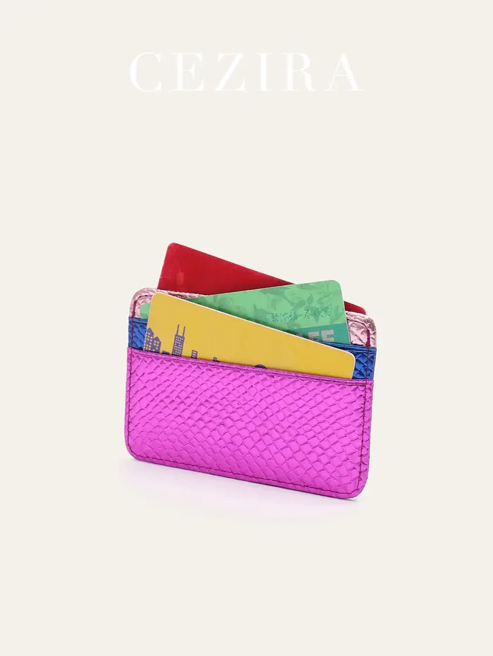 Portefeuille de luxe en cuir végétalien PU métallique imprimé peau de serpent, couleur contrastée RFID, court et fin, porte-cartes, multi-fentes, Portable
