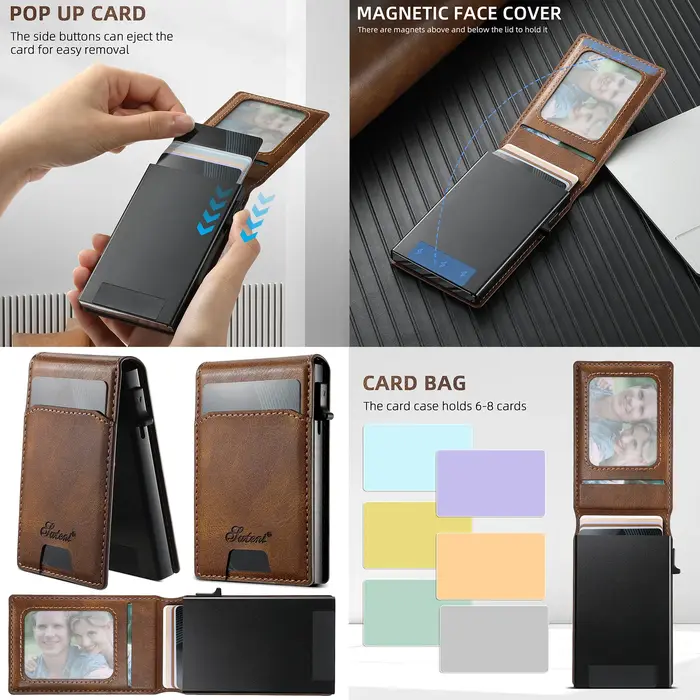 SUTENI portefeuille pour hommes porte-carte magnétique portefeuille support en cuir support pressant le bouton éjecère automatiquement la carte