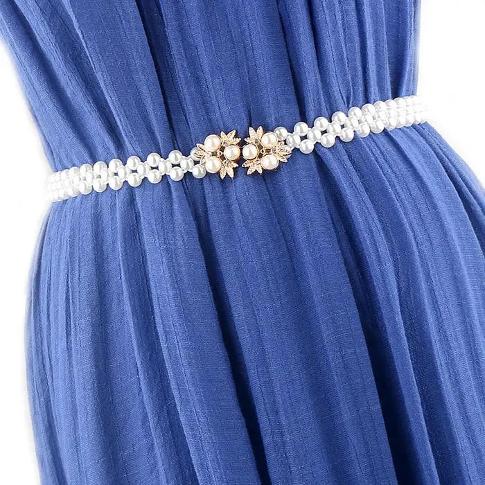 Ceinture en fausses perles pour femmes, incrustation d'agate, élastique, élégante, chaîne de taille,