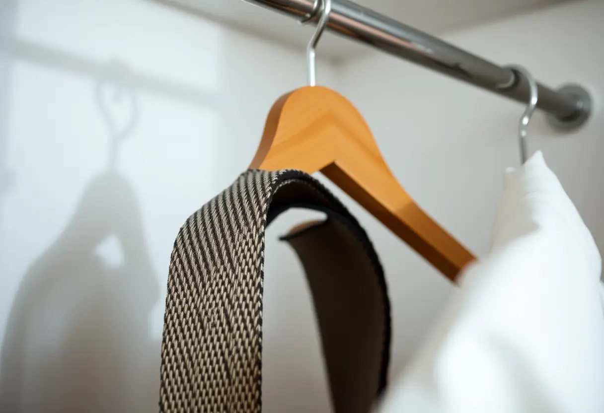 Ceinture en tissu suspendue dans un placard bien éclairé